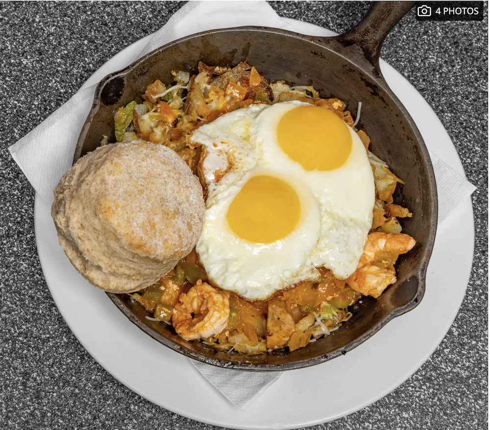 Breakfast skillet with chicken sausage and shrimp